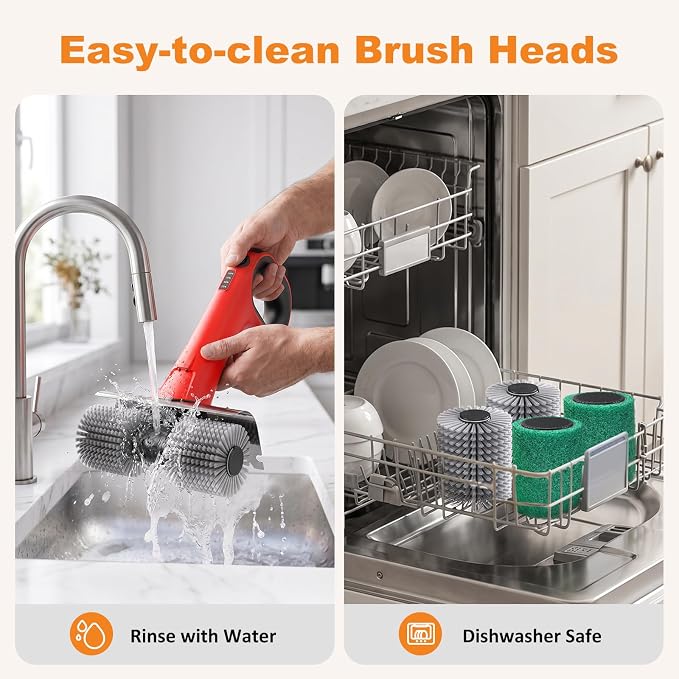 Electric Grill Brush for Outdoor Grill, Cordless BBQ Grill Cleaner with Dual Rotating Heads, 450 RPM Motorized Grill Cleaning Brush with Forward & Reverse, 6-Piece Replaceable Brush Set