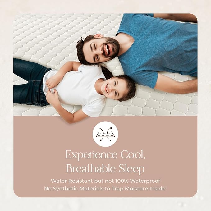 100% Cotton Organic Mattress Pad - Breathable & Cooling Mattress Protector Full Size - Premium 300GSM Quilted and Noiseless Machine Washable Organic Mattress Protector (White, Full)