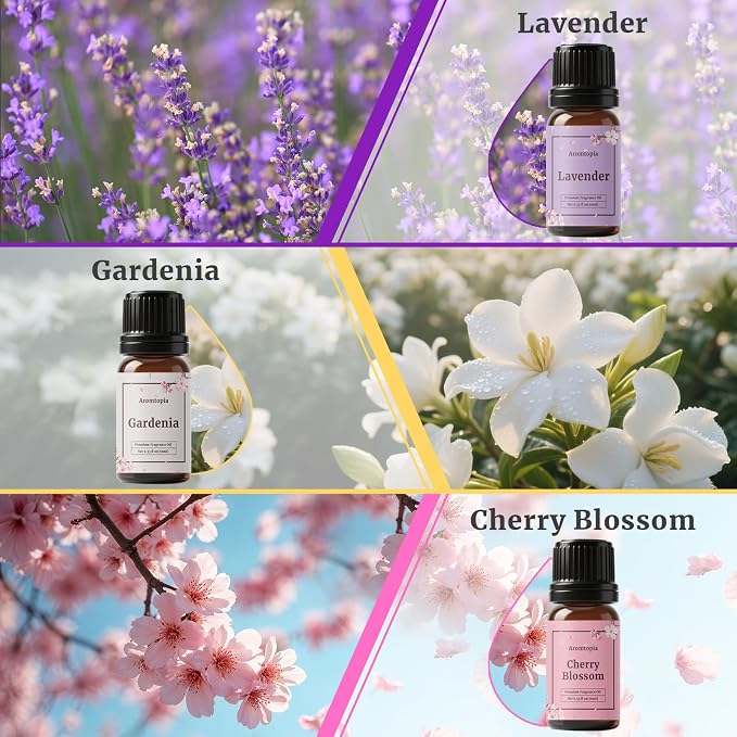 Floral Essential Oils, Fragrance Oils for Candle Soap Making | 10ml* 6 Premium Diffuser Essential Oils, IFRA Certified