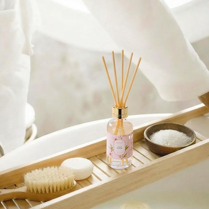 Reed Diffuser Oil Set with Reed Sticks,Cherry Blossom Aromatherapy Oil Scent Diffuser for Home Office Bathroom Decoration Perfume and Gifts 3.38 oz/100ml