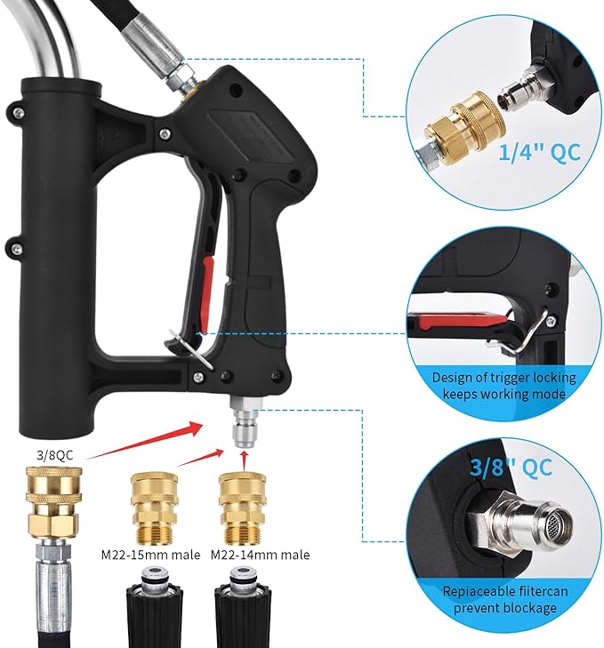 24 FT Telescoping Pressure Washer Wand - Turbo Nozzle Attachment Power Washer Extension Wands with 5 Spray Nozzle Tips, 2 Hose Adapters & Support Belt