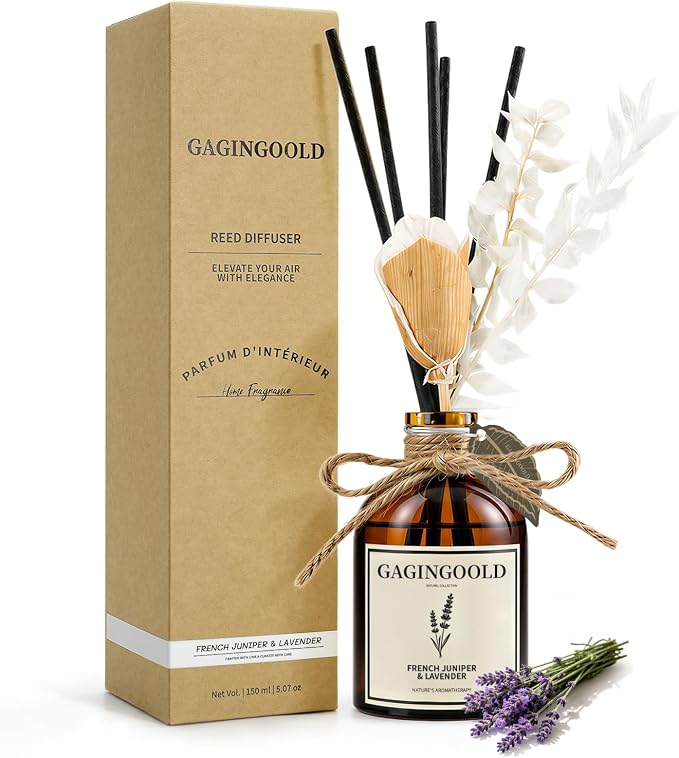 Reed Diffuser Set, Lavender Scent Diffuser with 10 Sticks & Decorative Flower, Long Lasting Diffusers for Home Fragrance, Vintage Decor for Bathroom Bedroom Office Shelf, 5 Fl.oz