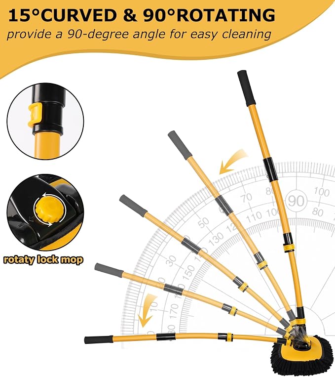 anngrowy 47.64" Car Wash Brush Mop Kit Mitt Sponge with Long Handle Car Cleaning Supplies Kit Tools Car Washing Duster Exterior Scratch Free, Chenille Replacement Head Extension Pole