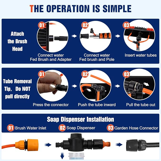 Up to 30FT Reach Water Fed Pole Window Cleaning System, 24FT Telescopic Pole with 180° Rotating Brush & Soap Dispenser, Solar Panel Cleaning Kit for Windows, Gutters & RV