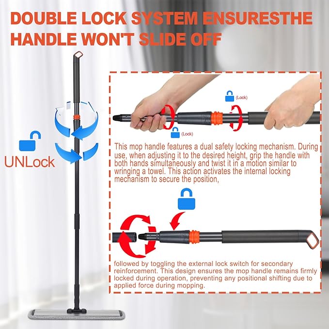 18 in Microfiber Mop Large Wet Flat Mops for Floor Cleaning | 4 Reusable Washable mop Pads Hardwood Cleaning System Wet and Dust Mop with 61in Long Stainless Steel Handle