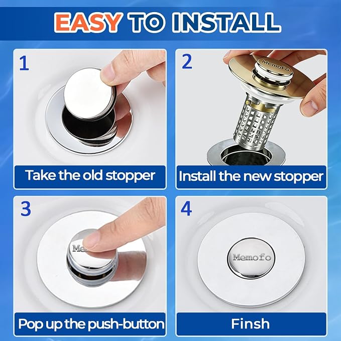 Bathroom Sink Drain Strainer(2PCS), Stainless Steel Pop-up Strainer Basket Hair Catcher with Removable Basket, Brass Bullet Core, Universal Fit 1.1-2.36 Inch Brushed Gold