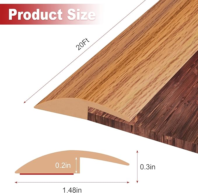 20Ft Carpet Floor Transition Strip, Self Adhesive Floor Edging Trim Strip, PVC Threshold Cover for Doorway, Floor Divider Strip Suitable for Threshold Height Less Than 5 mm - Light Brown Coffee
