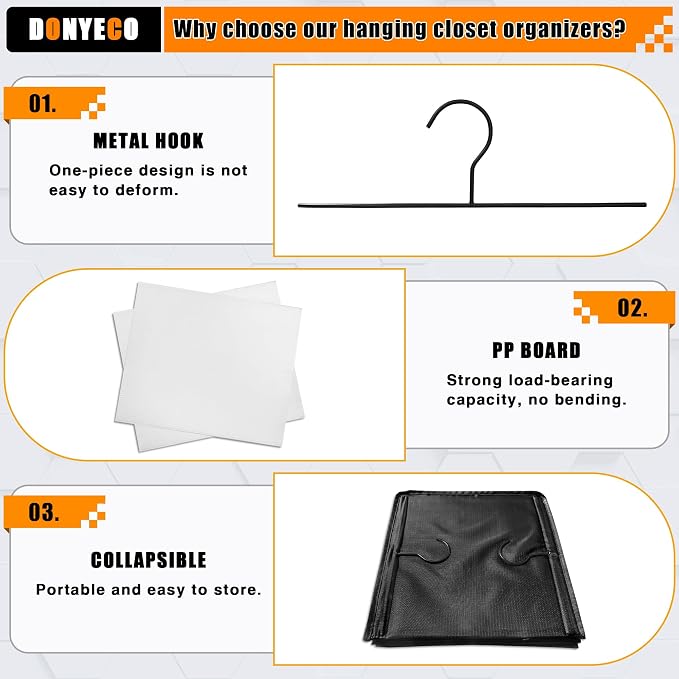 Hanging Closet Organizer 6-Shelf, Oxford Fabric Wardrobe Storage, Black | Easy-mount foldable design holds clothes, handbags, shoes & accessories; washable Oxford fabric, sturdy and space-saving.