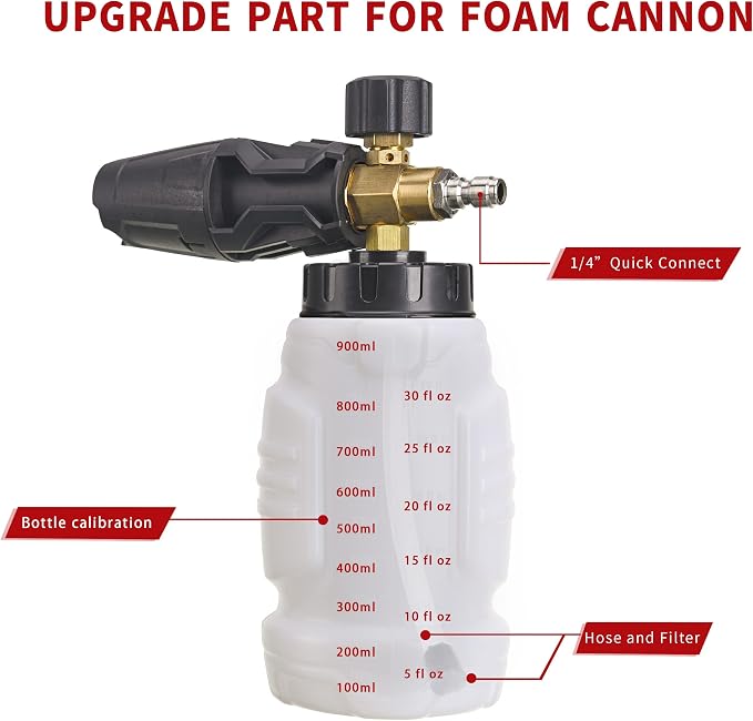 Tool Daily Foam Cannon for Pressure Washer, 5 Power Washer Tips,1 Liter | Adjustable Snow Foam Lance for Car Washing, 1/4 Inch Quick Connect, 3600 PSI