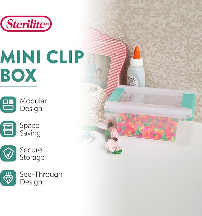 Sterilite 6-Pack Clip Box, Clear Storage for Crafts, Supplies and Office Items, Mini