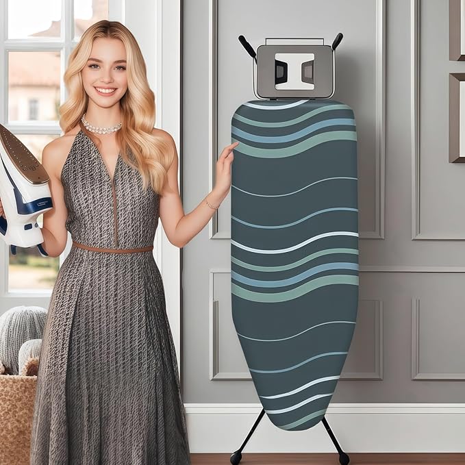 Ironing Board Cover with Two 5MM Thick Feltpads,13"x43"Heat Resistant Replacement Ironing Board Cover and Pad,Fits Standard Ironing Boards,Durability and Easy to Install