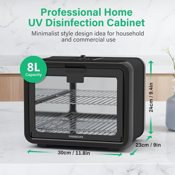 KING&DUKE UV Tool Cleaning Cabinet with Timer for Nail and Beauty Tools（Black） | UV light tool care cabinet with timer, reflective interior, removable trays, and storage for salon and personal tools
