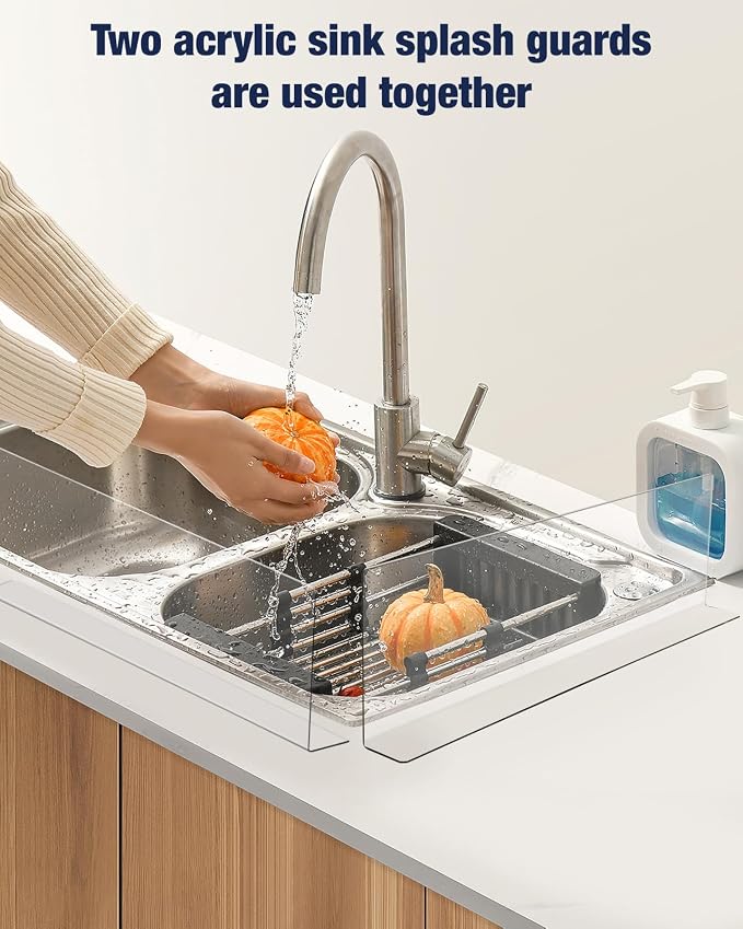 Acrylic Sink Splash Guard, Highly Transparent Fixed Splash Guard for Kitchen Island & Bathroom（23.6"L x 1.6"W x 4.7"H）