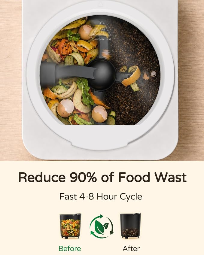 Odorless Electric Kitchen Composter 4.5L, Quiet ≤45dB for Home | Auto Clean, Large Carbon Filter Odor Control, Process Food Waste to Fertilizer in 4-8H, Countertop Mill Composter for Indoor
