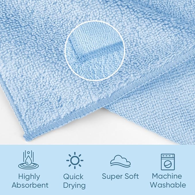 HOMEXCEL Microfiber Washcloths 24 Pack, Highly Absorbent and Soft Face Towel, Multi-Purpose Wash Cloths for Bathroom, Hotel, Spa, Gym, and Kitchen, 12x12 Inch