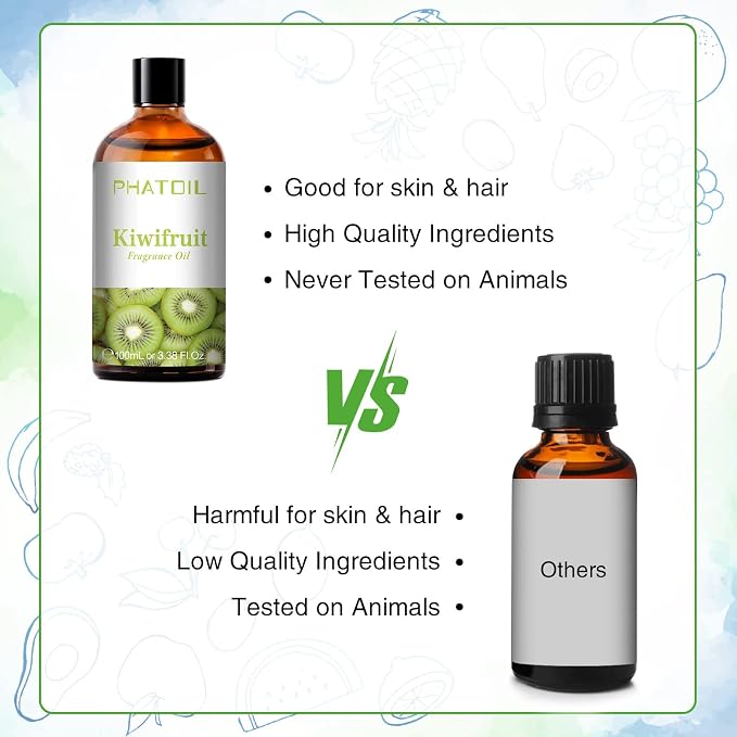 PHATOIL Kiwifruit Fragrance Oil for Diffuser Aromatherapy 3.38FL.OZ | Long Lasting Scented Oils For Humidifier, Air Freshener, DIY Soap Candle, Scent Project Making, Aroma Oil for Home Freshening