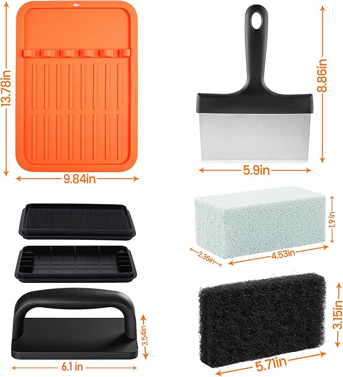 Upgraded Griddle Cleaning Kit for Blackstone | 20 Pieces Flat Top Grill Accessories Cleaner Tool Set, with Griddle Scraper, Silicone Spatula Mat, Grill Stone, Griddle Brush