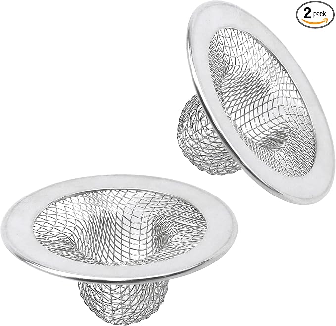 Antrader Kitchen Sink Strainer, 2Pcs Stainless Steel 2-Inch Diameter Mesh Round Filter Bathroom Bathtub Wash Basin Garbage Disposal Basket Filter