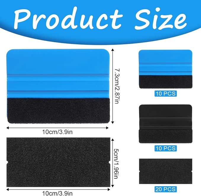 20 Pack Vinyl Squeegee with 20PCS Squeegee 4 Inch Felt Fabric Squeegee Decal Scraper Applicator Tool Wallpaper Smoothing Tool for Tint Film Decal