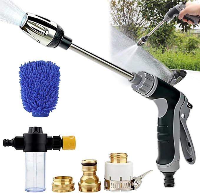 Jetterix Pressure Washer-Turn Any Hose into a High Pressure Water Cleaning Jet, 2026 New Heavy Duty Garden Hose Nozzle, Multi Function Lawn & Garden Watering Washer with Car Wash Glove (1Set)