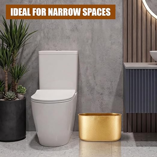 Gold Metal Oval Trash Can Wastebasket for Bathroom, Decorative Garbage Can Trash Bin for Kitchen Bedroom Home Office, Stainless Steel (12.6 x 7.09 x 6.3 Inches)