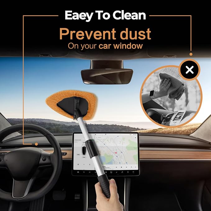 Windshield Cleaner Tool 22.5" L - Car Interior&Exterior Window Cleaning Kit with Extendable Handle&4 Microfiber Pads and Thick Large Wash Sponge,Auto Glass Wiper Brush Kit for Cars Home (7pcs Orange)