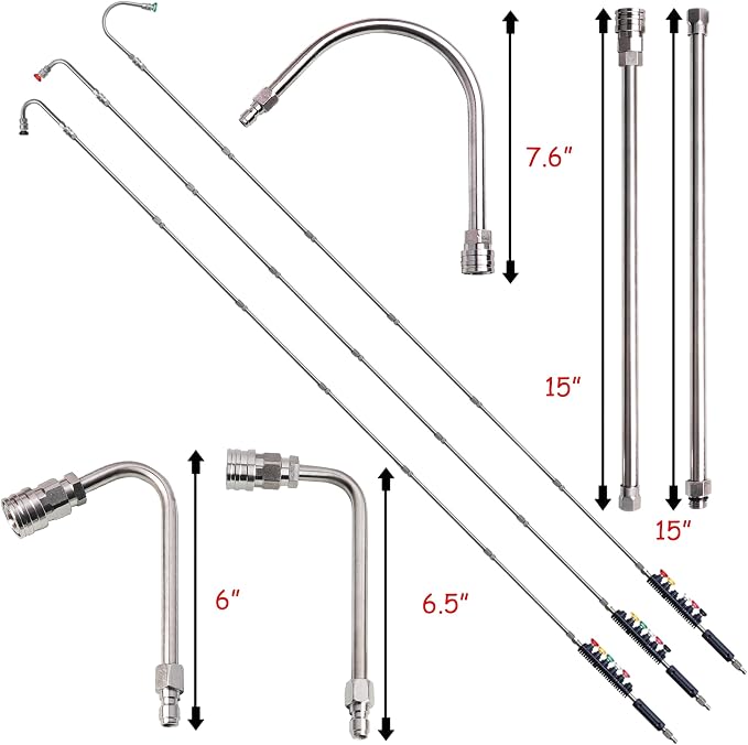 Xiny Tool Pressure Washer Extension Wand, 10 Pack Power Washer Lance with 6 Atomization Nozzle Tips,1 Gutter Cleaner Attachment Curved Rod, 1/4" Quick Connect, 4000 PSI