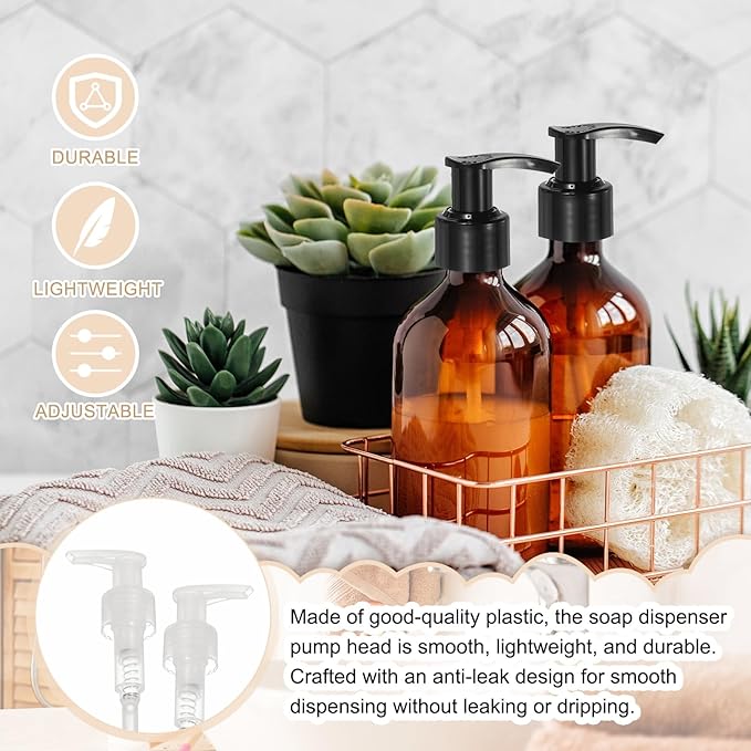 uxcell 6 Pcs Soap Dispenser Pump Heads Soap Dispensers Top Pumps Replacement Switch Pumphead for Standard 24/424 Neck Size Lotion Shampoo Bottle, Transparent