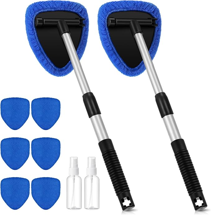 10 Pcs Windshield Cleaner Tool Car Window Cleaning Supplies with Extendable Handle Include 6 Washable Microfiber Bonnets 2 Empty 60ml Spray Bottle Glass Wiper Kit(Royal Blue) | Extendable Handle for Interior Windshield, 6 Washable Microfiber Bonnets, 2...