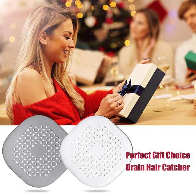 Hair Drain Catcher,Square Drain Cover for Shower Silicone Hair Stopper with Suction Cup,Easy to Install Suit for Bathroom,Bathtub,Kitchen 2 Pack (Grey White) | Drainer Cover Silicone Hair Stopper with Suction Cups,Protector Accessories,Easy to Install ...