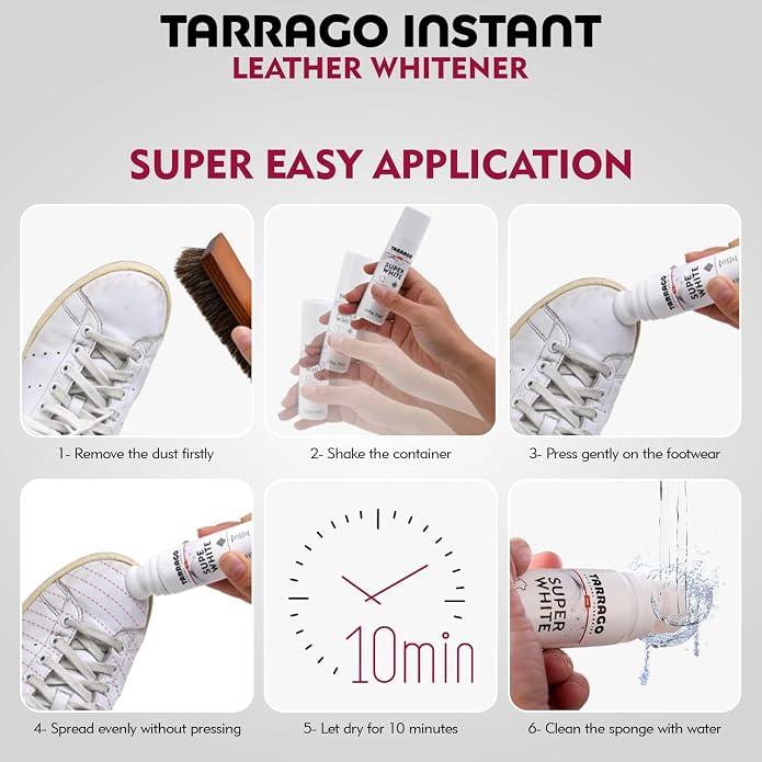 Tarrago Super White- Shoe Whitener Instant Cleaner for Sneakers with Applicator Tip for Leather Renew 75mL