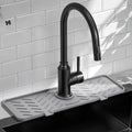 Silicone Faucet Mat for Kitchen Sink – Gen 2 Splash Guard with Upgraded Outlet & Slope – 18” x 5.1” Water Catcher & Sink Sponge Holder for Kitchen and Bathroom (Gray)