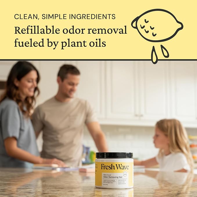 Fresh Wave Lemon Odor Removing Gel, 15 oz., Pack of 4 - Safer Odor Absorbers for Home, Natural Plant-Based Odor Eliminator, Every 15 oz. lasts 30-60 Days, For Cooking, Trash & Pets