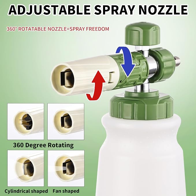 FENG PAI Pressure Washer Foam Cannon with Dual-Connector Accessory & 7 Power Washer Sprayer Nozzles, Double Tip Attachment For Soap Cannon, 1/4" Quick Connect, 3600 PSI, White Bottle