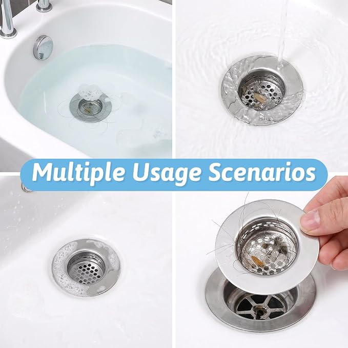 3 Pcs Bathroom Sink Drain Strainer Stainless Steel Drain Filter for Bathtub Shower Sink Universal Hair Catcher Clog Preventer Fit Hole Size from 1.25"