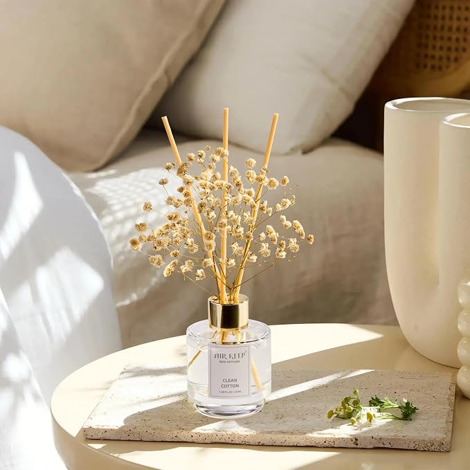 Reed Diffuser Set of 3,Clean Cotton White Jasmine White Tea Oil Reed Diffusers for Bedroom Living Room Office Aromatherapy Oil Reed Diffuser for Gift 50ml x 3