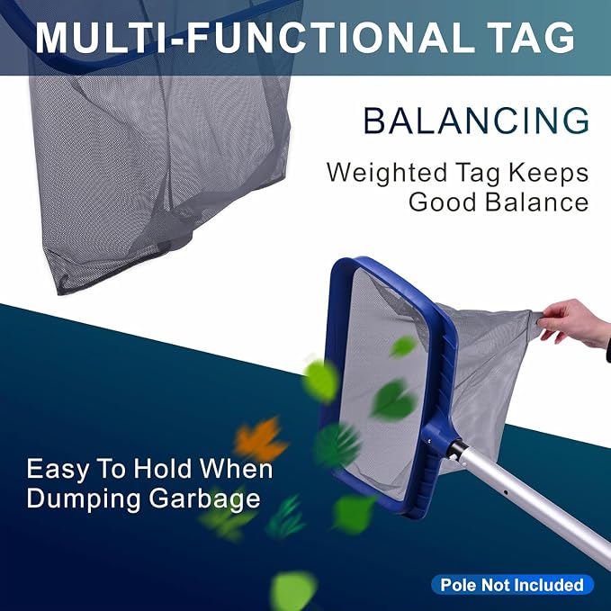 POOLAZA Pool Skimmer Net, Larger Capacity Pool Net Skimmer with Durable Deep Net, Sturdy Frame Pool Nets for Cleaning Effortlessly, High-Efficiency Pool Leaf Net with Easy Scoop Edges