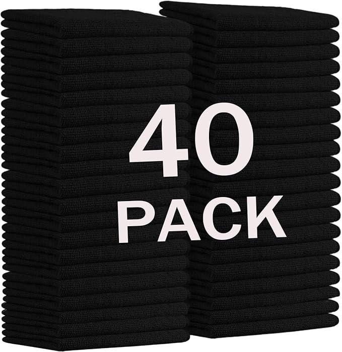 MRD's Home 12" x 12" Black Microfiber Cleaning Cloth,40Pack Multi-Purpose Reusable Cleaning Cloth Wipes Rags,Lint Free,Scratch & Streak-Free Cloth Black Microfiber Towels for Car House Wash