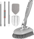 SetSail Tile Tub Scrubber Brush 3-in-1 Long Handle Shower Scrubber, Gray | with 3 Detachable Replacement Brush Head, Multi-Angle Cleaning Locks at 45°, 90°, 180° for Bathroom Kitchen Walls Tub Tile