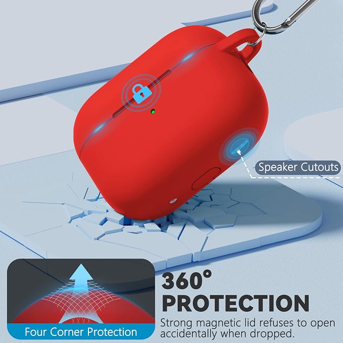 Ljusmicker for AirPods Pro 3 Case 2025 with Cleaner Kit,Magnetic Red | Soft Silicone Protective Cover for Apple AirPod Pro 3rd Generation Case with Keychain for Women Men,Shockproof,Magnetic