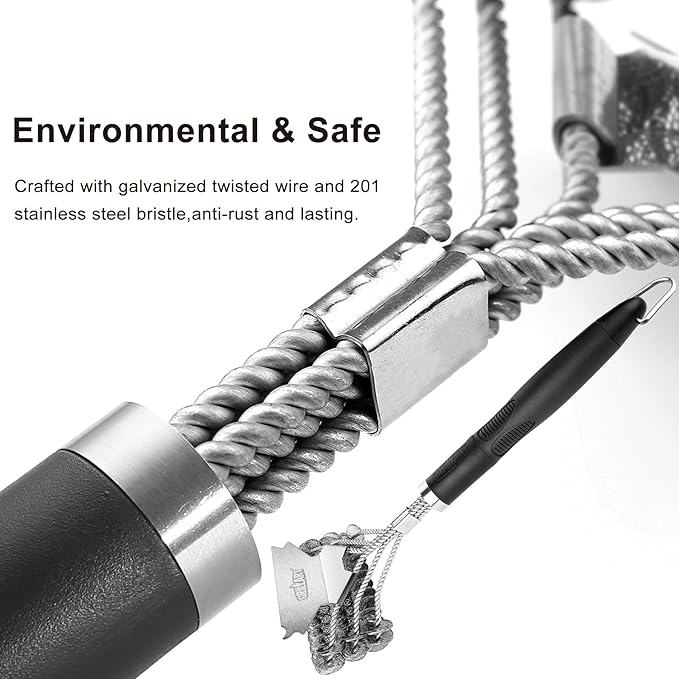 Grill Brush and Scraper Bristle Free – Safe BBQ Brush for Grill – 18'' Stainless Grill Grate Cleaner - Safe Grill Accessories for Porcelain/Weber Gas/Charcoal Grill – Gifts for Grill Wizard