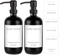 Emerson Essentials Soap Dispenser Set, Dish Soap for Kitchen, Bathroom Set - Hands and Dishes for Home, Farmhouse, Glass Soap Dispenser with Pump and Labels | 16 Oz, 2 Pack
