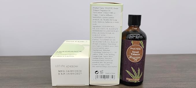 PHATOIL Sweet Tobacco Fragrance Oil for Diffuser Aromatherapy 3.38FL.OZ | Long Lasting Scented Oils For Humidifier, Air Freshener, DIY Soap Candle, Scent Project Making, Aroma Oil for Home Freshening