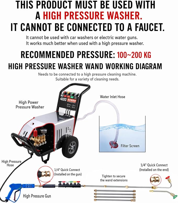 Pressure Washer Extension Wand, Pressure Washer Lance 9 Pack Gutter Cleaning Tools with 6 Spray Nozzle Tips, 30°,90°,120° Curved Rod, 1/4" Quick Connect, 4000 PSI