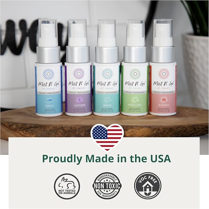 Mist N’ Go by Omaze Travel Bathroom Spray for Toilet Spray Odor Eliminator - Travel Toilet Spray for Bathroom Air Freshener Spray for Bathroom Deodorizer - Lavender Travel Size (1oz x3)