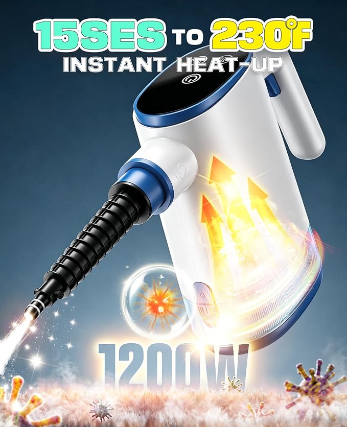 POPCHOSE Handheld Steam Cleaner, 15s Instant Heat with 650ML Tank | Lightweight Portable Steamer Featuring 2 Modes for Cleaning Kitchen, Grout, Pet Stains, Couch, Car & Bathroom