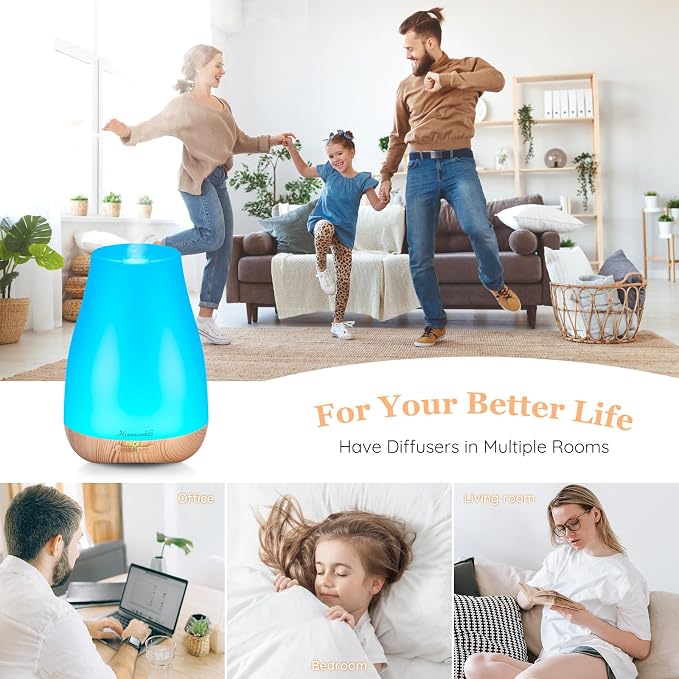 Homeweeks Essential Oil Diffuser for Room 100 ML 1 Pack | Aromatherapy Scent Diffuser Adjustable Mist Mode, Cool Mist, Auto Off Ultrasonic Aroma Fragrance Diffuser for Bedroom Office