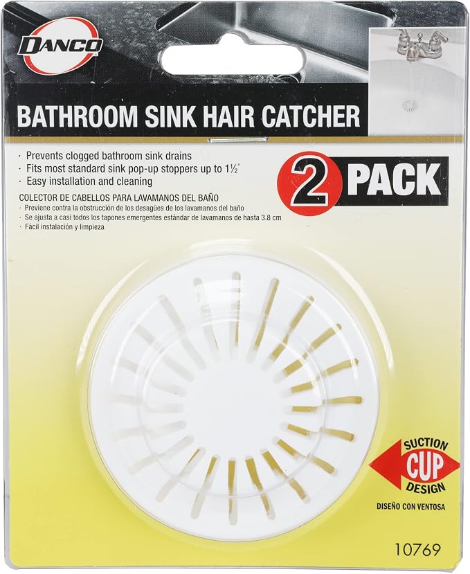 Danco Hair Catcher with Suction Cup, fits Pop-Up Bathroom Sink Drains, White, 2 Pack, (10769)