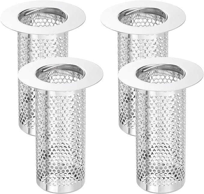 uxcell 4 Pack Shower Drain Strainer, 3.2" x 2.2" 304 Stainless Steel Floor Drain Strainer Deep Sink Hair Catcher for Kitchen Bathroom Balcony Floor Drain, Fit Hole Size from 1.3" to 2.2"