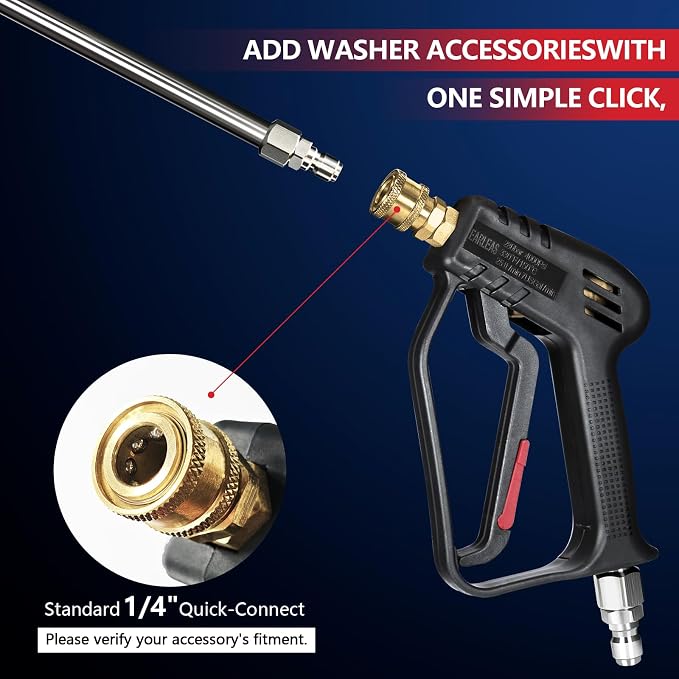 Short Pressure Washer Gun with Swivel, 4000 PSI Power Washer Gun, M22 14mm/15mm & 3/8" QC Inlet, 1/4" Quick Connect for Foam Cannon, Car Wash, Patio & Driveway